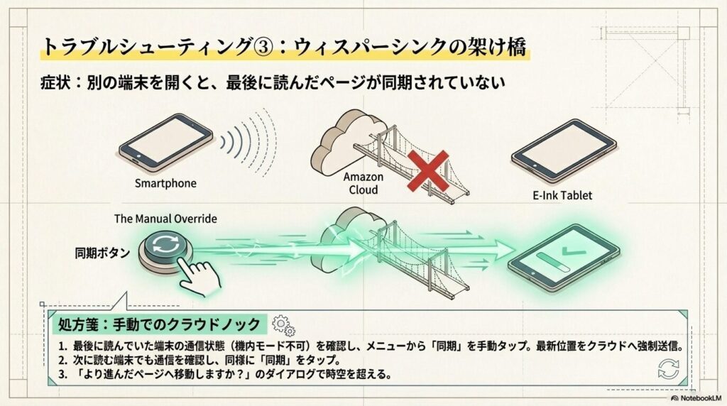 スマホとタブレット間でKindleのページが同期されない時の手動クラウドノック手順