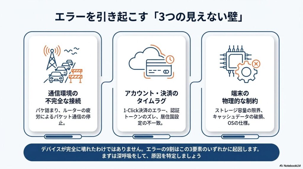 Kindleがダウンロードできない3つの根本原因（通信環境、アカウント決済、端末の物理的な制約）