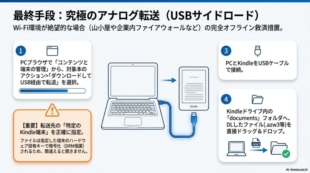 Wi-Fi環境がない時にPCからKindle端末へUSBケーブル経由で本を転送するサイドロード手順