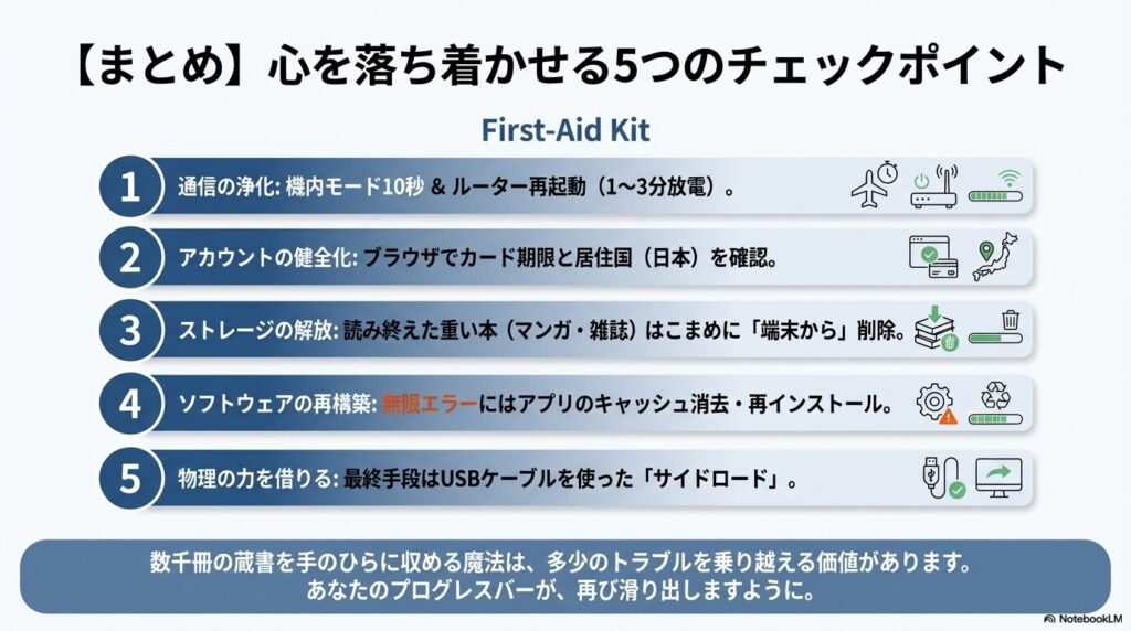 Kindleがダウンロードできないエラーを自己解決するための5つのチェックポイントまとめ