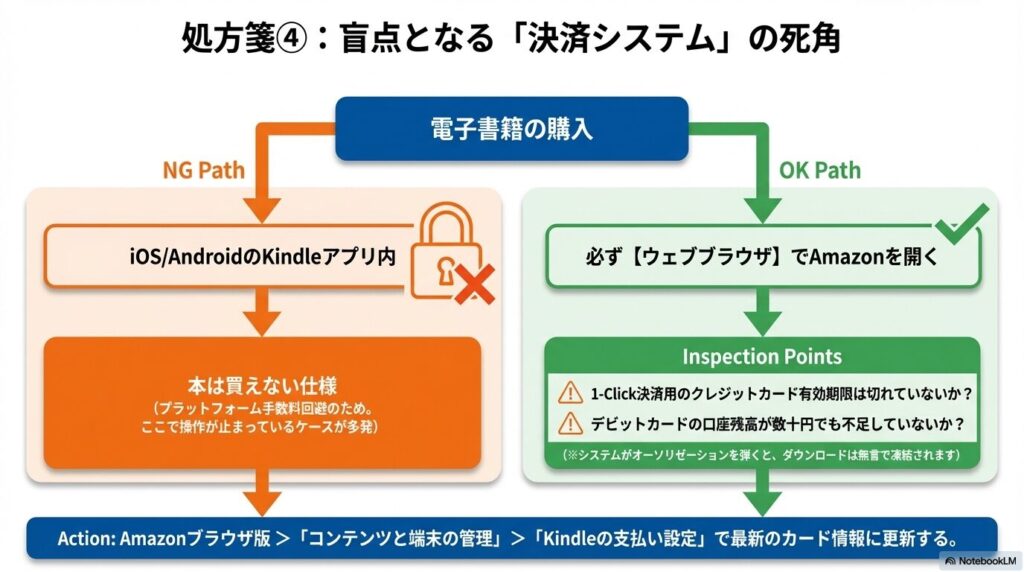 Kindleアプリ内で本が買えない仕様とウェブブラウザからの1-Click決済・クレジットカード確認方法