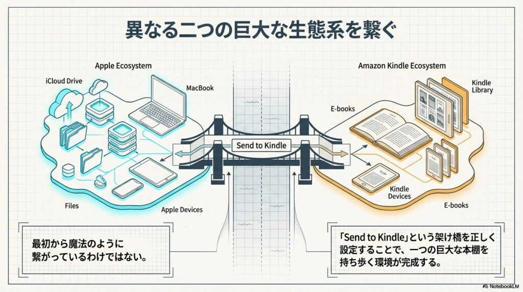 iCloud DriveからSend to Kindle経由でKindle Libraryへ繋ぐ架け橋の図解