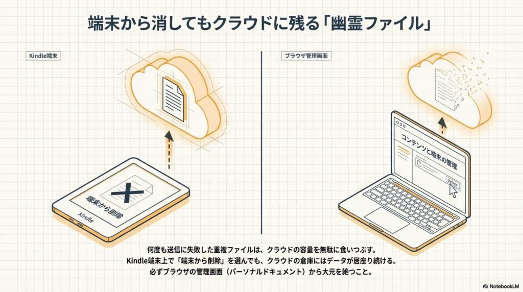 Kindle端末での削除とブラウザの「コンテンツと端末の管理」での削除の違い