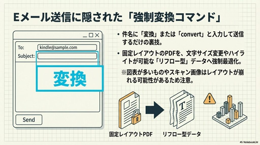 Kindleメール送信時に件名を「変換」と入力してPDFをリフロー化する裏技